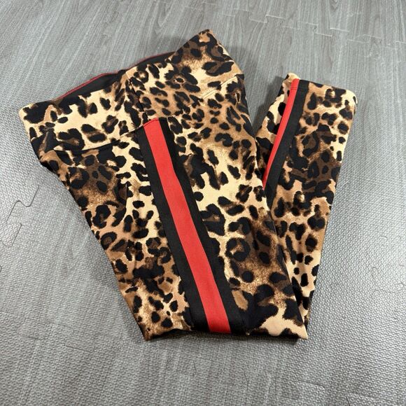 Calvin Klein Performance Leopard Print Leggings Wick Red Stripe Active Med - Picture 2 of 7